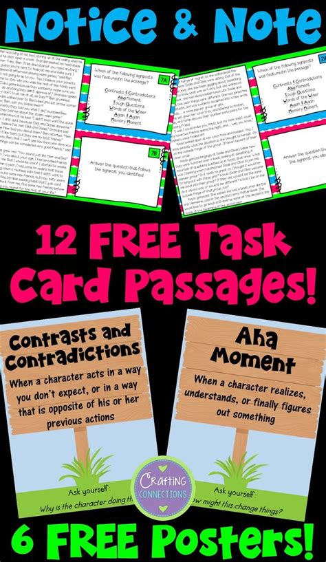 Notice and Note Signposts: FREE task cards with passages! (With images